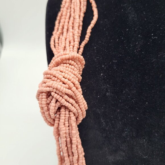 Coco Seed Beaded Multi Strand Knotted Necklace Pink Cream Faceted Beads - Picture 4 of 12